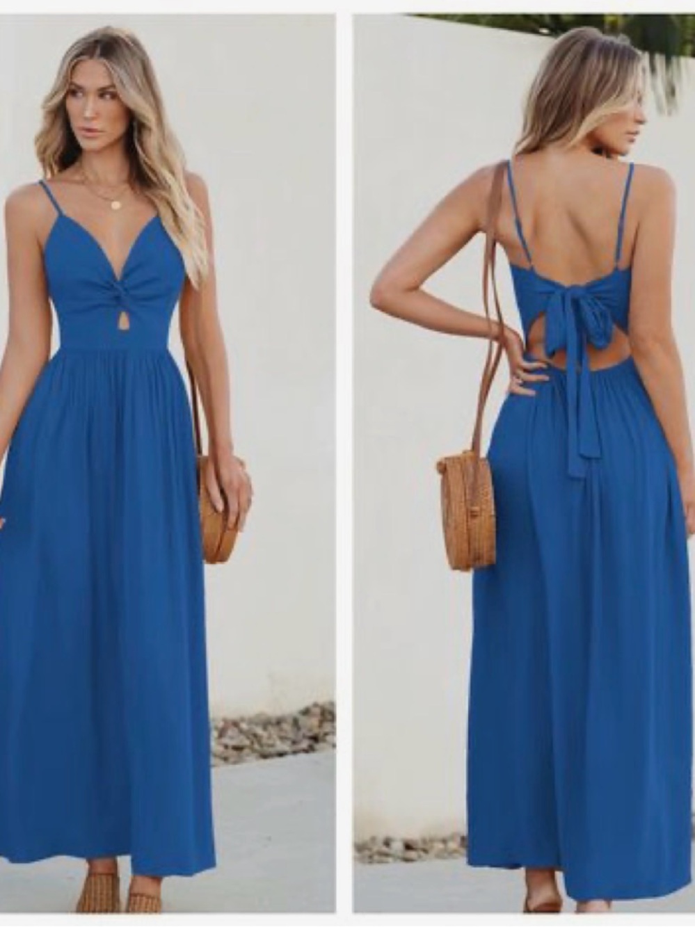 Cupshe Blue Tie-Back Maxi Dress - Women's Sleeveless Summer Dress
